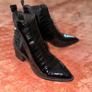 Steve Madden Shiny Black Croc-Embossed Booties